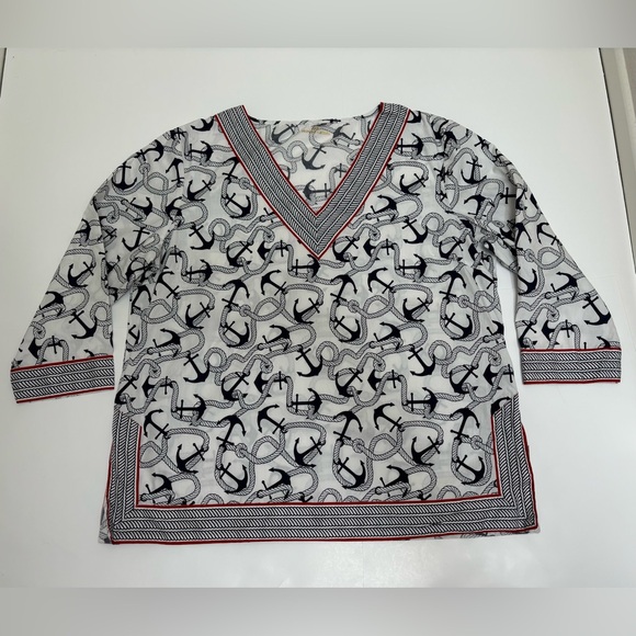 Princess Cruises anchors v-neck tunic size large L, nautical print top - Picture 5 of 14